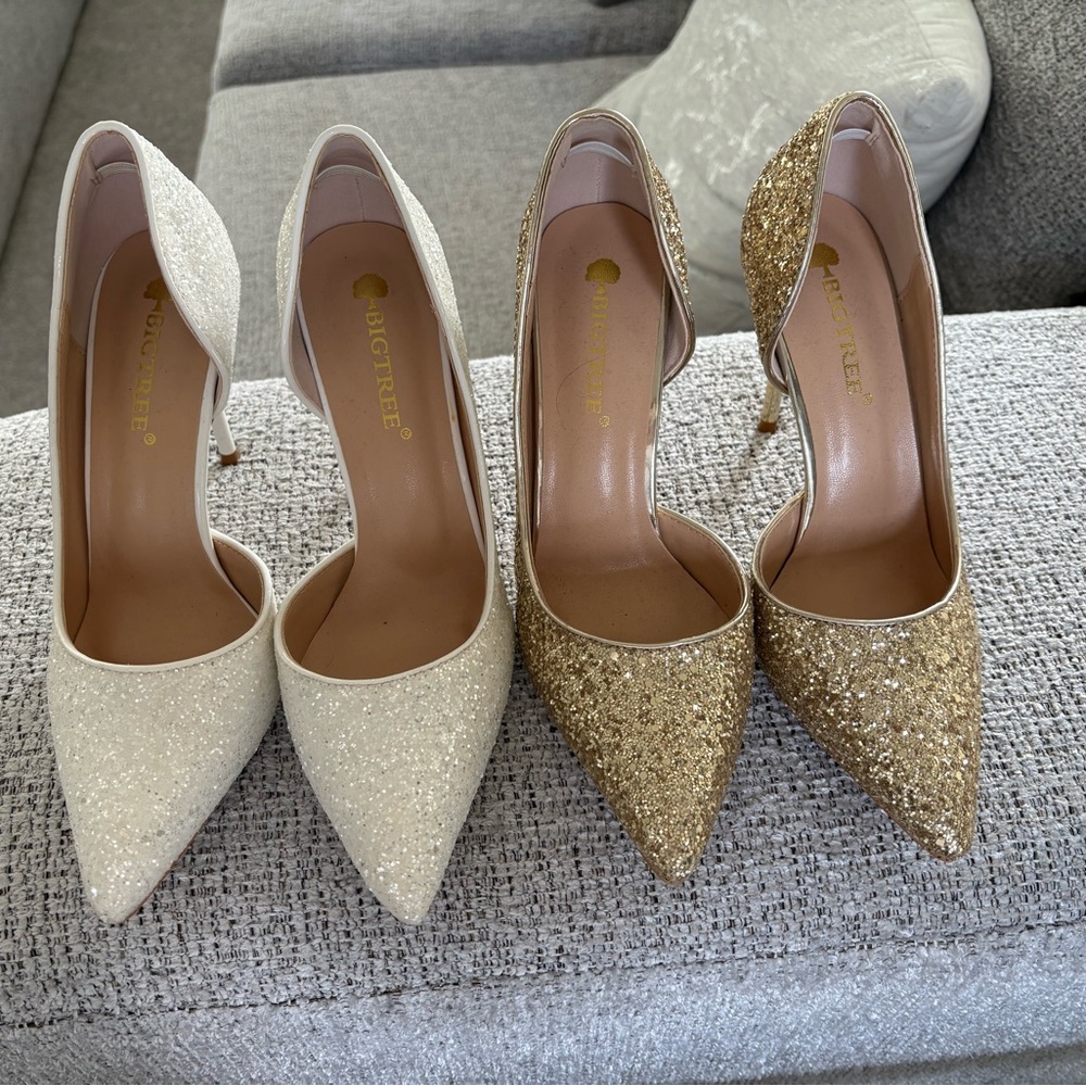 Glittery Gold and White Heels